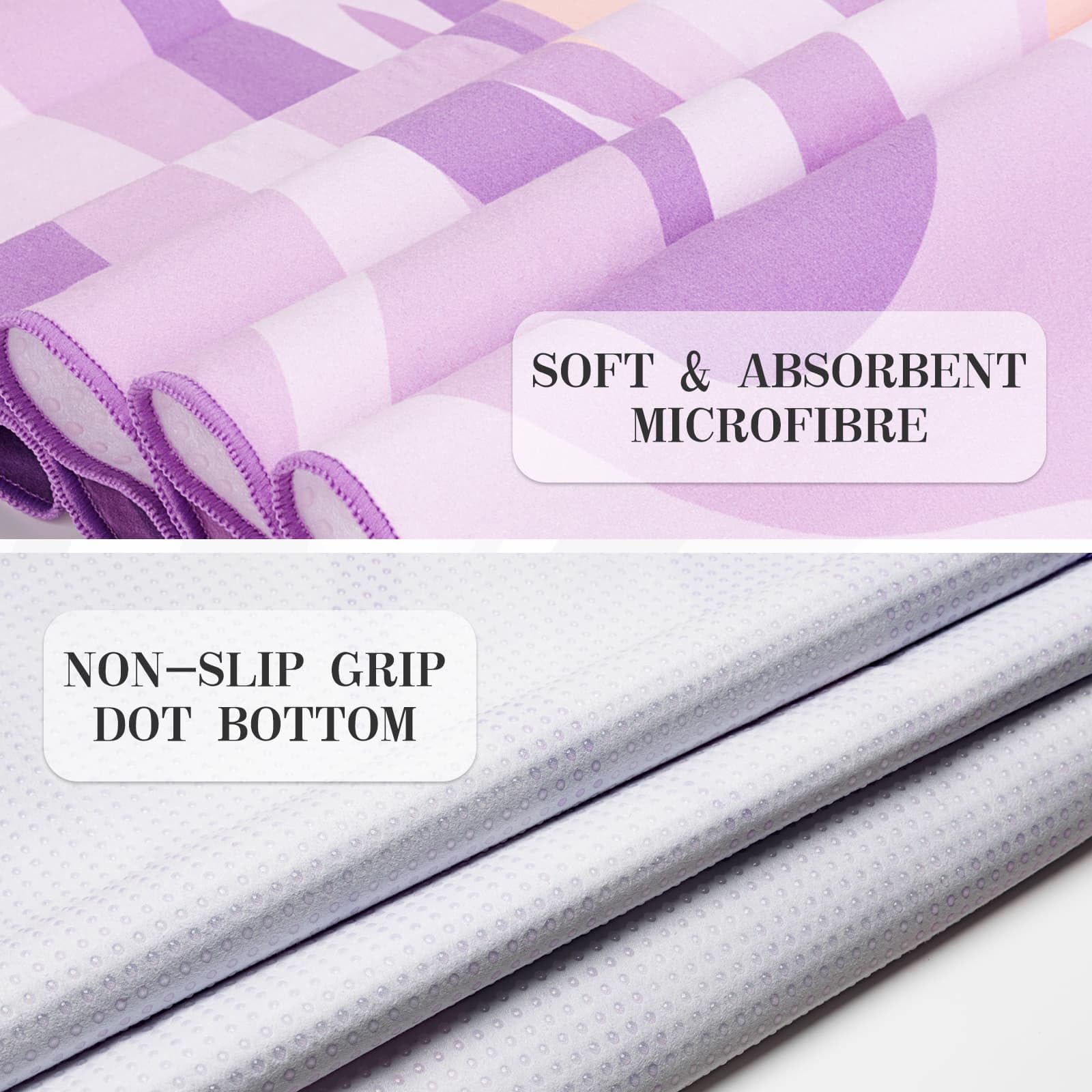 Asciugamano Microfibra per Tappetino Yoga Antiscivolo per Hot Yoga con Grandi Tasche Angolari, 188 × 66 cm, Viola
