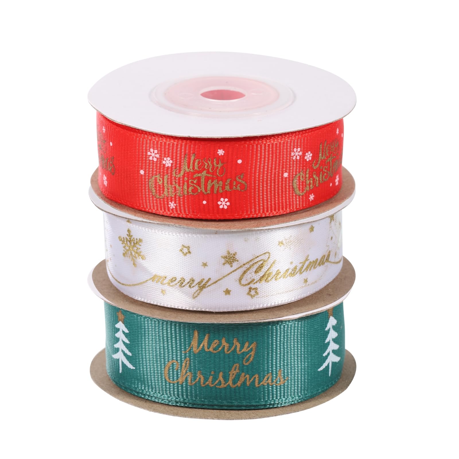 uxcell 3 Roll Christmas Ribbons Grosgrain Ribbon 10 Yards Christmas Tree Snowflake Pattern for Christmas Wreath Bow Gift Wrapping Bouquet