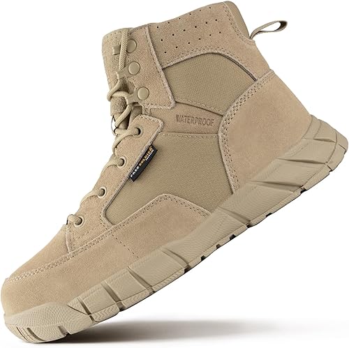 FREE SOLDIER Waterproof Hiking Work Boots Men's Tactical Boots 6 Inches Lightweight Military Boots Breathable Desert Boots (Tan, 7)
