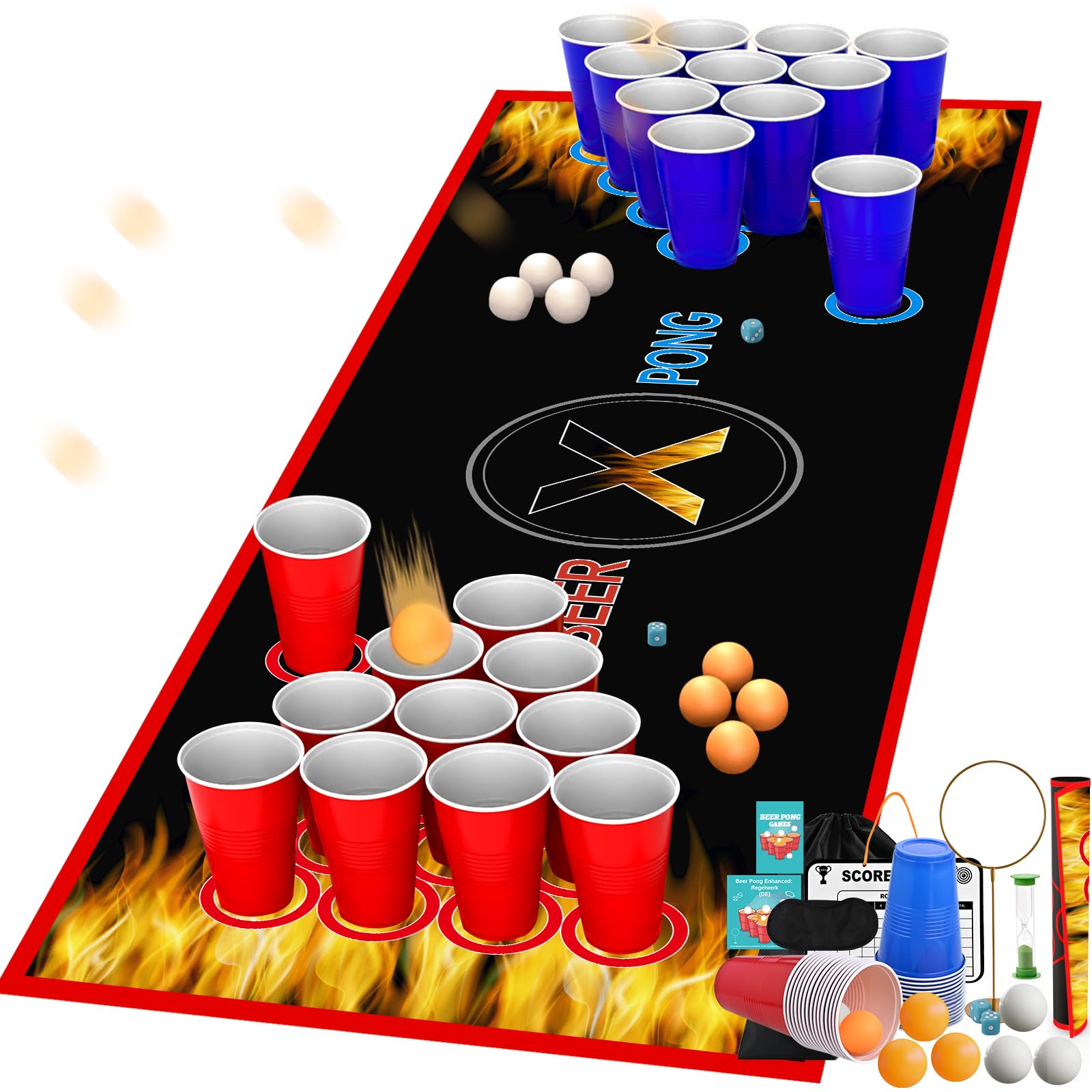 Faburo Drinking Game Set, Beer Pong Cup Set, Party Games Drinking Games for Adults, Drinking Games Beer Pong Tables Mat with 22 Cups + 8 Table Tennis Balls + Table Mat for Wedding Birthday Party
