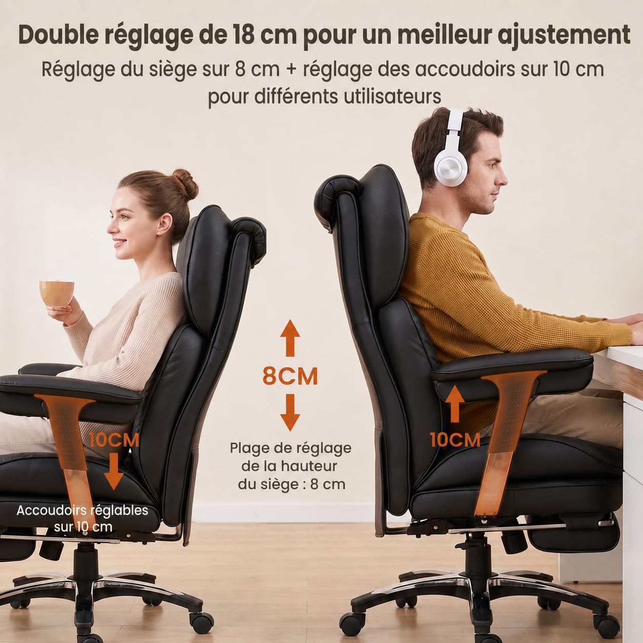 Efomao Fauteuil Gaming Bureau Grande Taille, Chaise Ergonomique en Similicuir PU 200KG, Siège Ordinateur Réglable à Dossier Haut, Pivotant avec Repose-Pieds et Coussin Lombaire