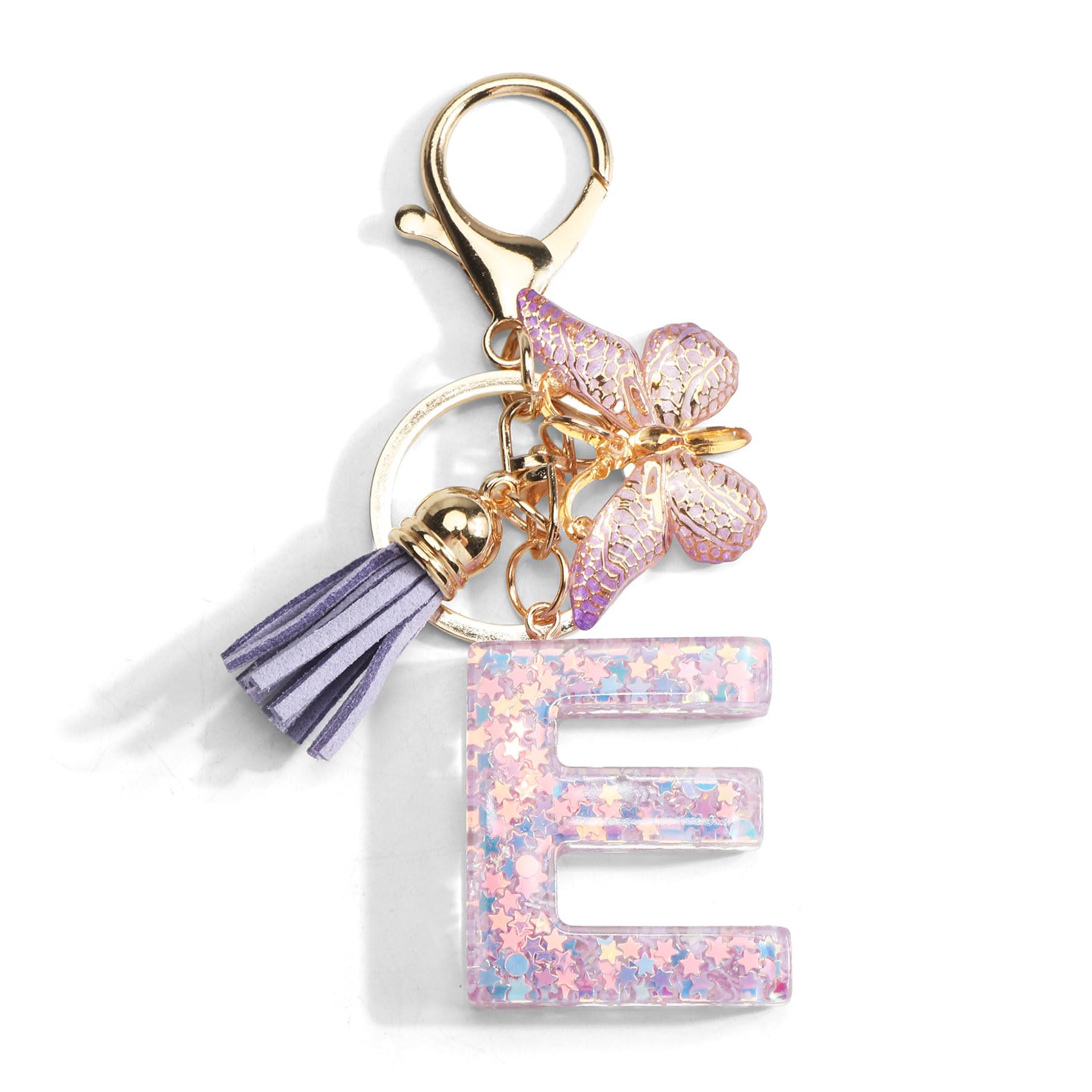 Gallkeat Schlüsselanhänger mit Buchstabe, Schmetterling Anhänger, Quaste Pailletten Frauen Schlüsselanhänger Geschenk, Mädchen Geburtstagsgeschenk, Lila