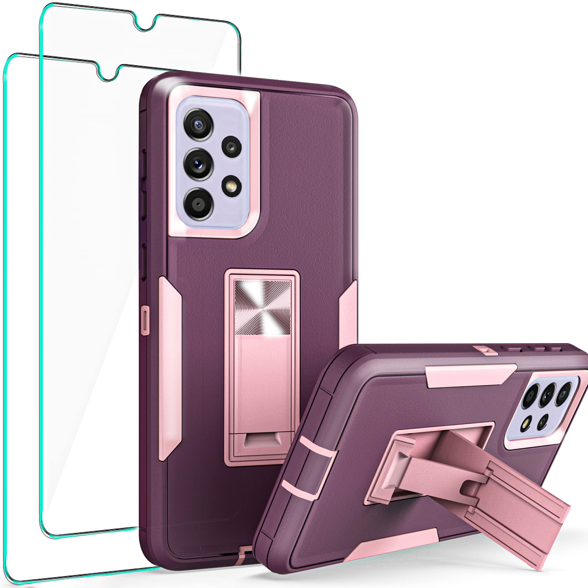 Case for Samsung Galaxy A33 5G, ,3 Pack Included 2 Pack HD Screen Protector,and Military Grade Heavy Duty Armor Protection Phone Cover Case with Kickstand for Samsung A33 5G,Purple