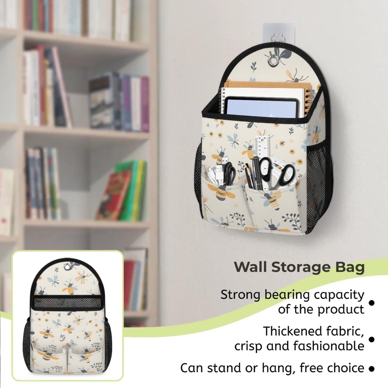 Ape Honey, confezione da 2 organizer da appendere alla parete, con tasca portaoggetti in tessuto, cesto portaoggetti per cucina, bagno, organizer
