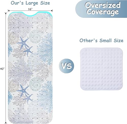 Miniatura 2 de Tapete para bañera antideslizante, extra largo, con ventosas y agujeros de drenaje para adultos, niños y ancianos, 40 x 16 pulgadas