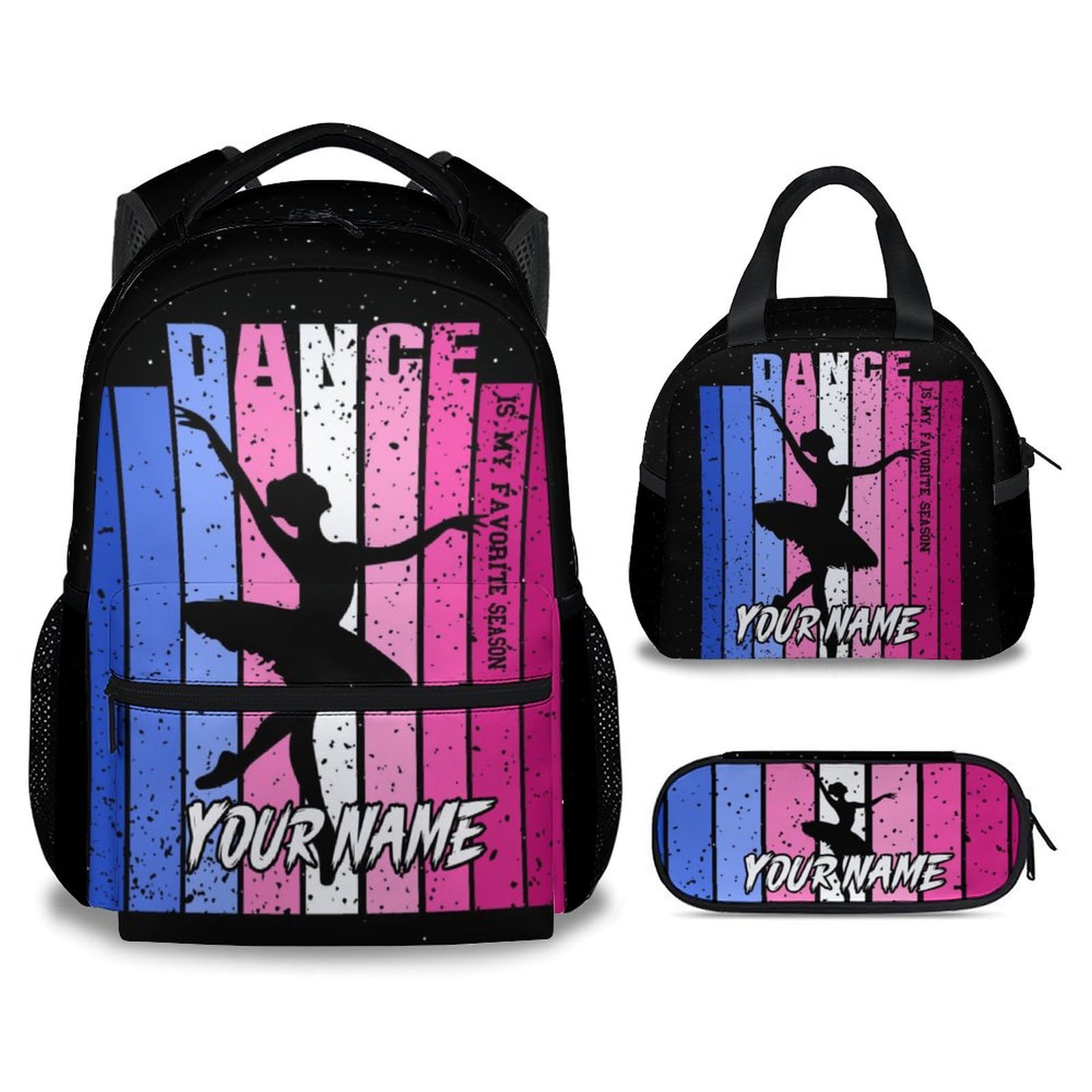 UNIKITTY Personalized Girls Bookbag - Girls School Backpack - Dance Backpack for Ballet Lovers - 17 Inch Customized Kids Bookbag with Lunch Box and