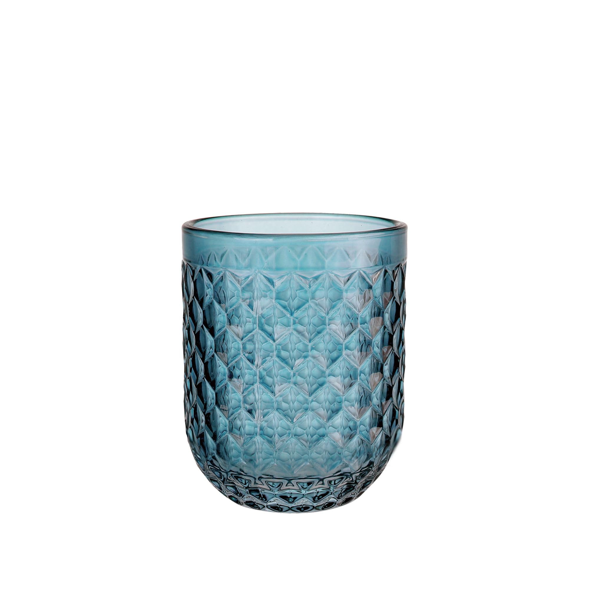 INDE SANTA CLARA | Set 6 Vasos de Cristal Agua 270cc Orbel Azul, Vasos Agua de Vidrio Relieve Azul, Aptos Lavavajillas y Microondas