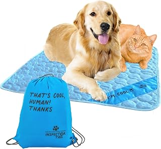 InspectorTail Self-Cooling Dog Mat with Free String Bag - Washable Portable Cooling Pad for Indoor Outdoor Kennel Sofa Car Blue Multiple Sizes