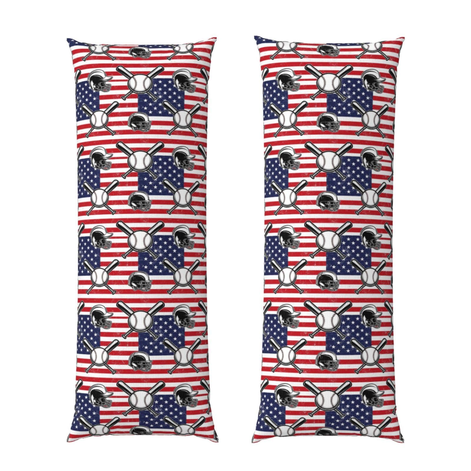 Body Pillow Cover 20x60 Vintage Baseball American Flag, Decorative Zippered Pillowcase, Soft Cozy Flannel Fabric, Cushion Case for Couch Sofa Bedroom Home Decor