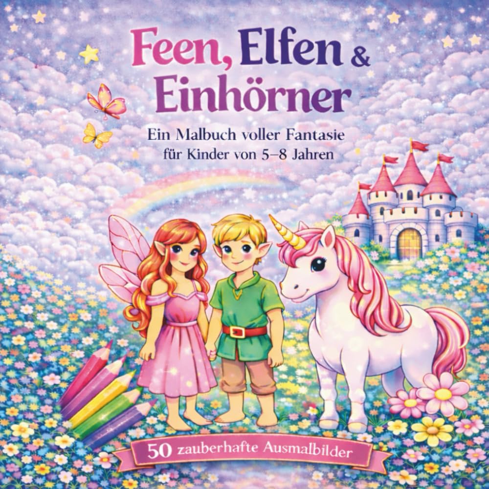 Feen, Elfen & Einhörner Ein Malbuch voller Fantasie für Kinder von 5–8 Jahren: 50 zauberhafte Ausmalbilder voller Fantasie