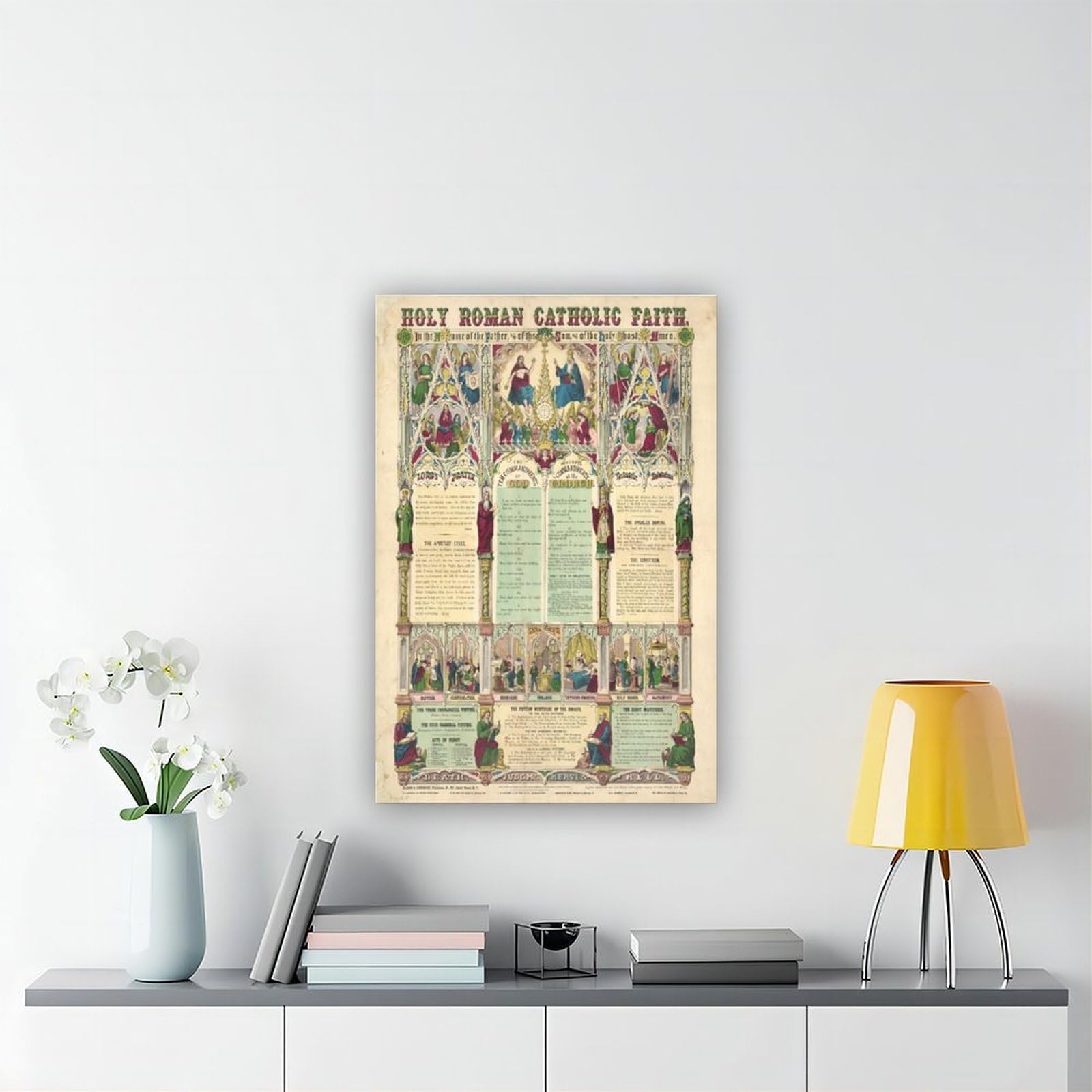 WCYB Póster de versículos bíblicos espirituales de la Santa Fe Católica Romana de 1870, impresiones en lienzo, pinturas decorativas para pared, marco para colgar, 40,6 cm de largo x 61 cm de ancho