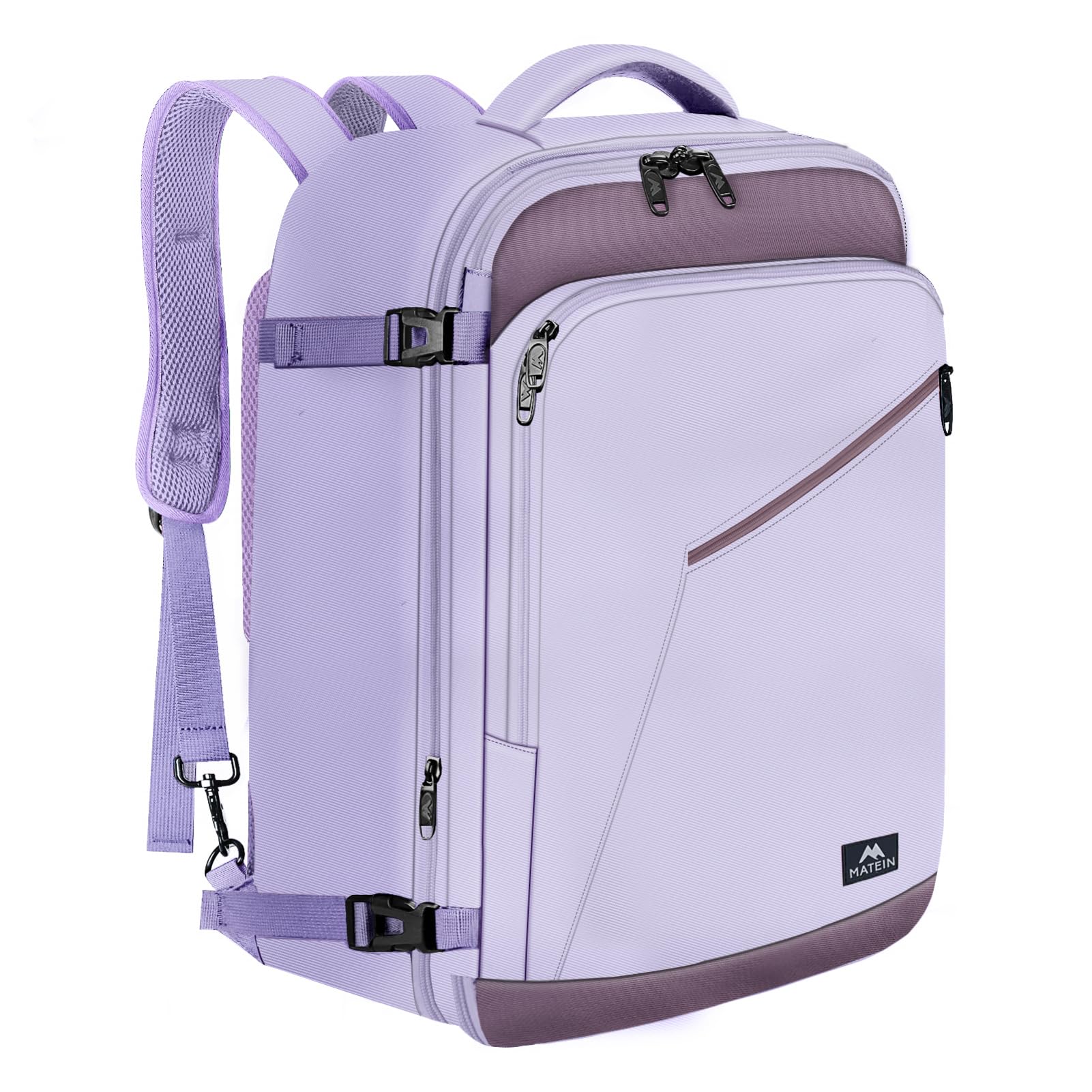 MATEIN Groß Rucksack Herren 50L, Air France Travel Backpack Erweiterbar Arbeitsrucksack Wasserabweisend Reiserucksack 55x35x25cm Carry-On Damen Cabin Bag Tagesrucksack für Bussiness, Hellviolettgrau
