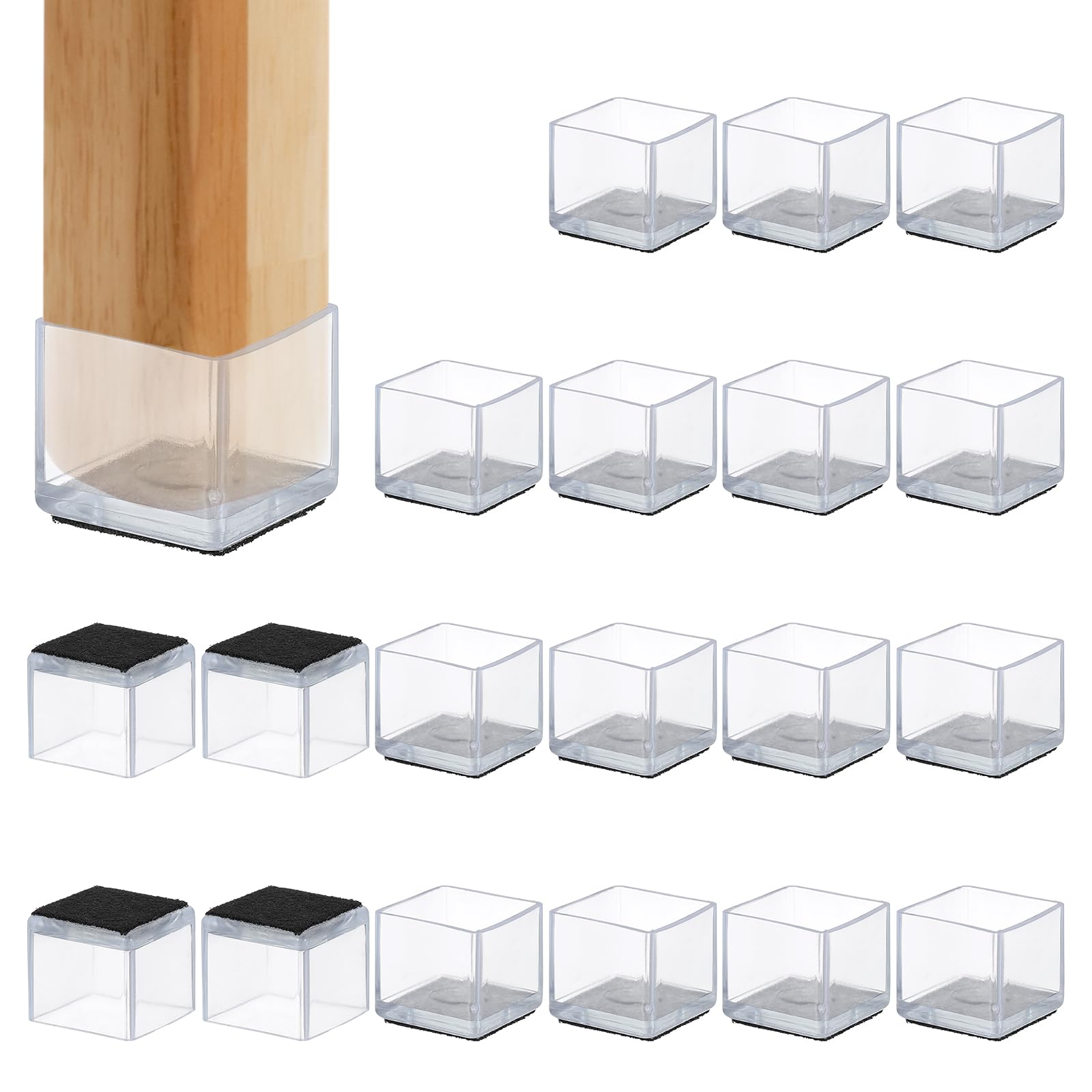 PATIKIL Chair Leg Floor Protector for Hardwood Floors 20 Pcs Square PVC Felt Fit 0.79" Furniture Leg Cap Furniture Feet Cover Furniture Feet Carpet Small Slider