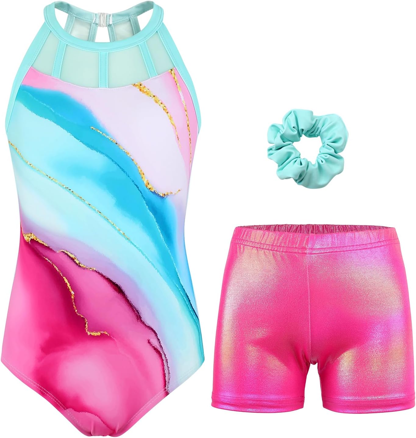 JOYSTREAM Gymnastics Leotards for Girls With Shorts Sparkly Ballet Dance Mesh Tank Activewear