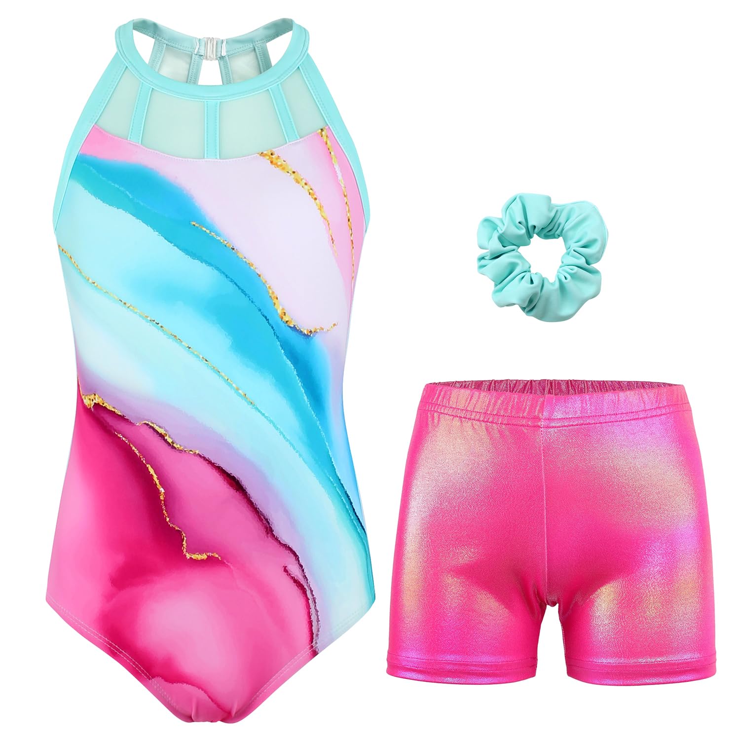 JOYSTREAM Gymnastics Leotards for Girls With Shorts Sparkly Ballet Dance Mesh Tank Activewear