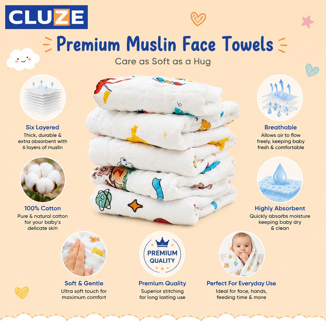 Soft Baby Face Towels - 6 Pack, FREE SHIPPING -4