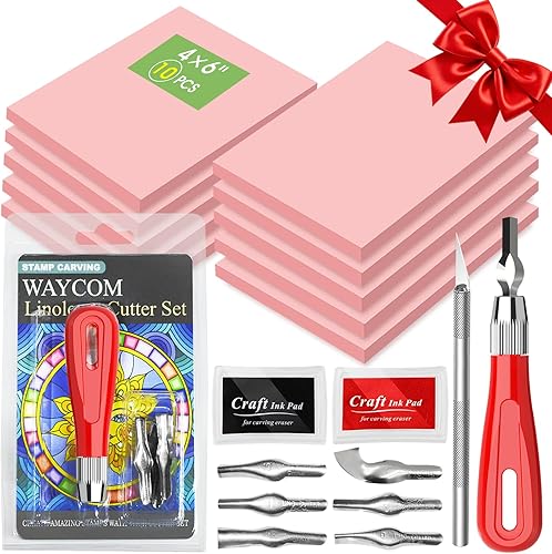 WAYCOM Paquete de 10 bloques de linóleo para impresión con herramientas de corte, kit de fabricación de sellos de goma, bloques de tallado de sellos