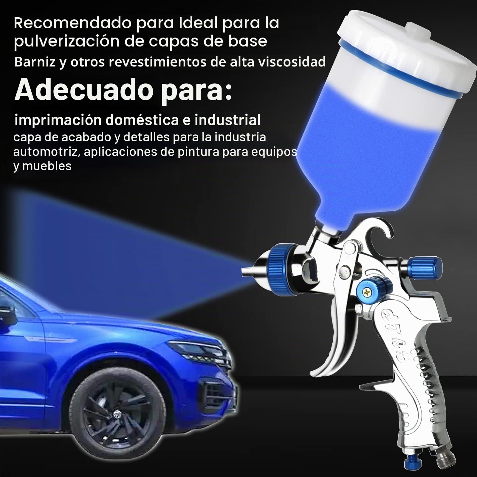 Pistola Pulverizadora Pintura HVLP, Pistola Pintura Compresor - Sistema de Pistola de Pintar Profesional con Vaso de Plástico de 600 ml y Boquilla de Acero Inoxidable de 1,4mm 1,7mm 2,0mm