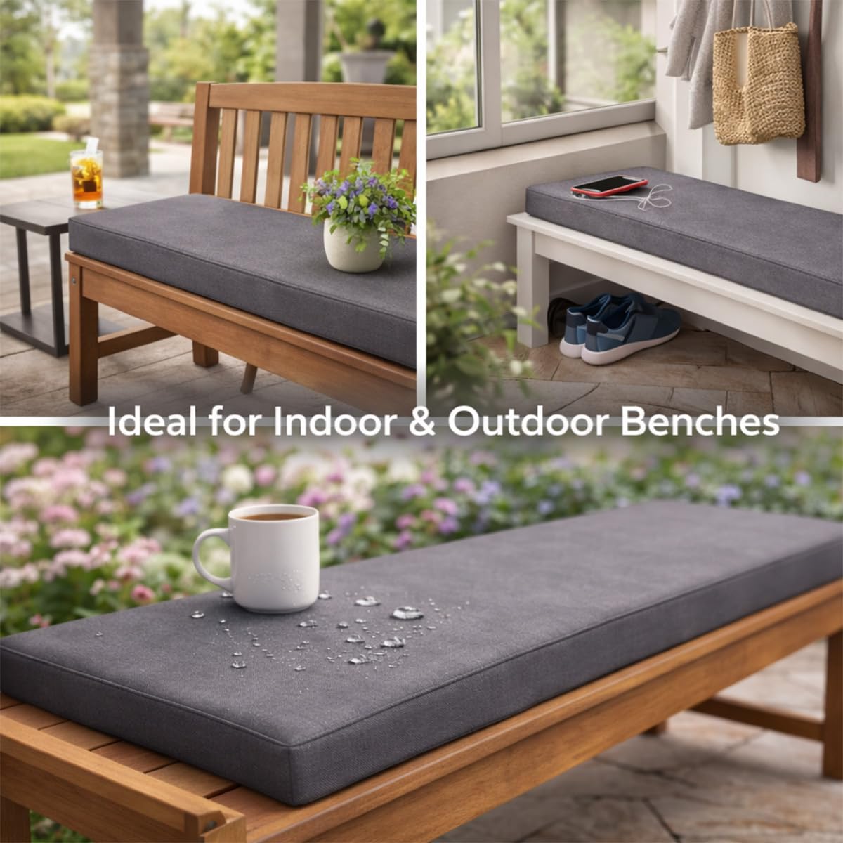 Générique Coussin De Banc 120x45 cm Coussin Banc Extérieur, Imperméable Anti‑Glisse Housse Amovible Lavable avec Sangles 5 cm Épais pour Banc Jardin Terrasse Balcon - Vert ArméE