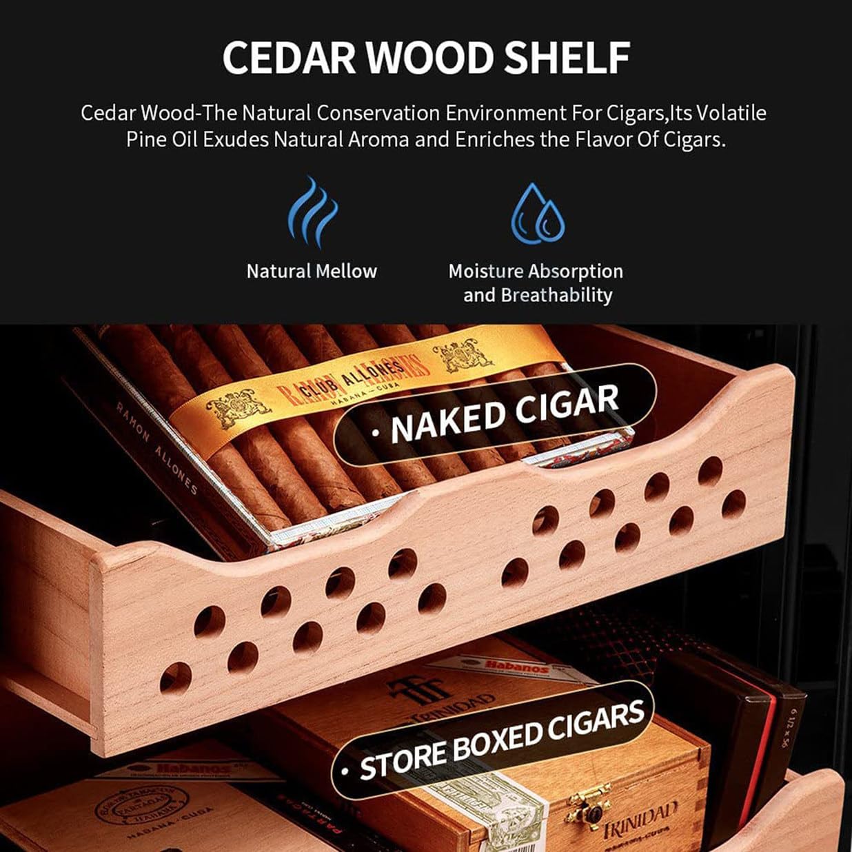 Humidor-Zigarrenschrank, intelligenter elektronischer Zigarren-Humidor-Schrank, elektrischer Zigarren-Humidor-Kühler mit Zedernholzfutter, 4-lagige Schubladen, Temperatur 11–18 °C