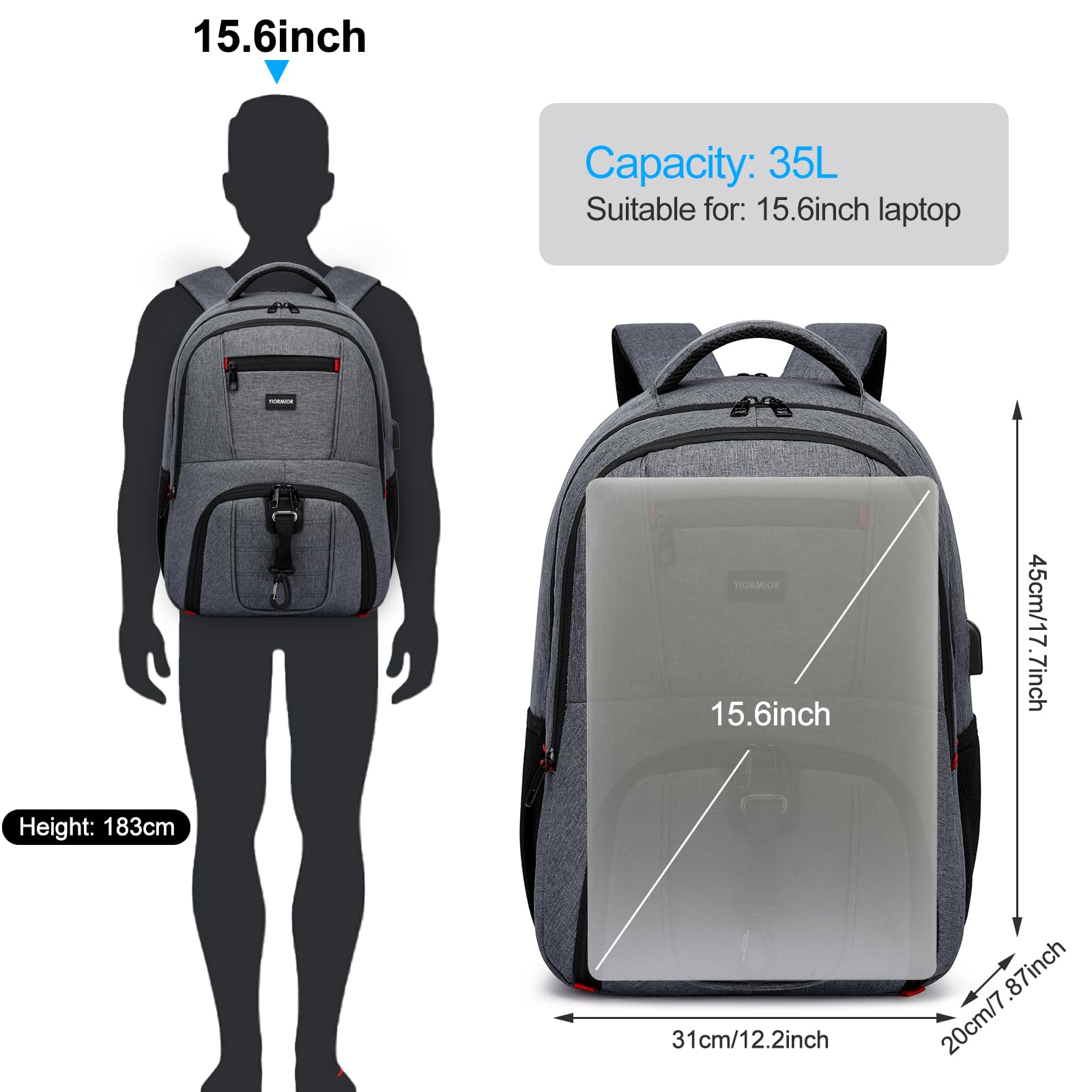 Zaino Scuola Superiore Media Università Uomo, Zaini per PC Portatili Uomo da 15.6 Pollici Con Porta Usb