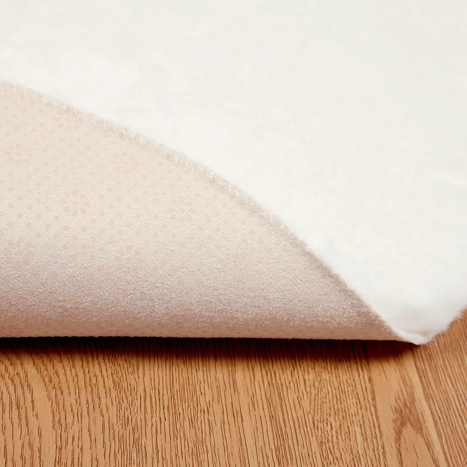 Kunstfell-Teppich rund 200x200 cm, Flauschiger Wohnzimmerteppich rutschfest, weicher Teppich in Creme für Schlafzimmer, kuschelige Heimtextilie mit Rutschfester Unterseite