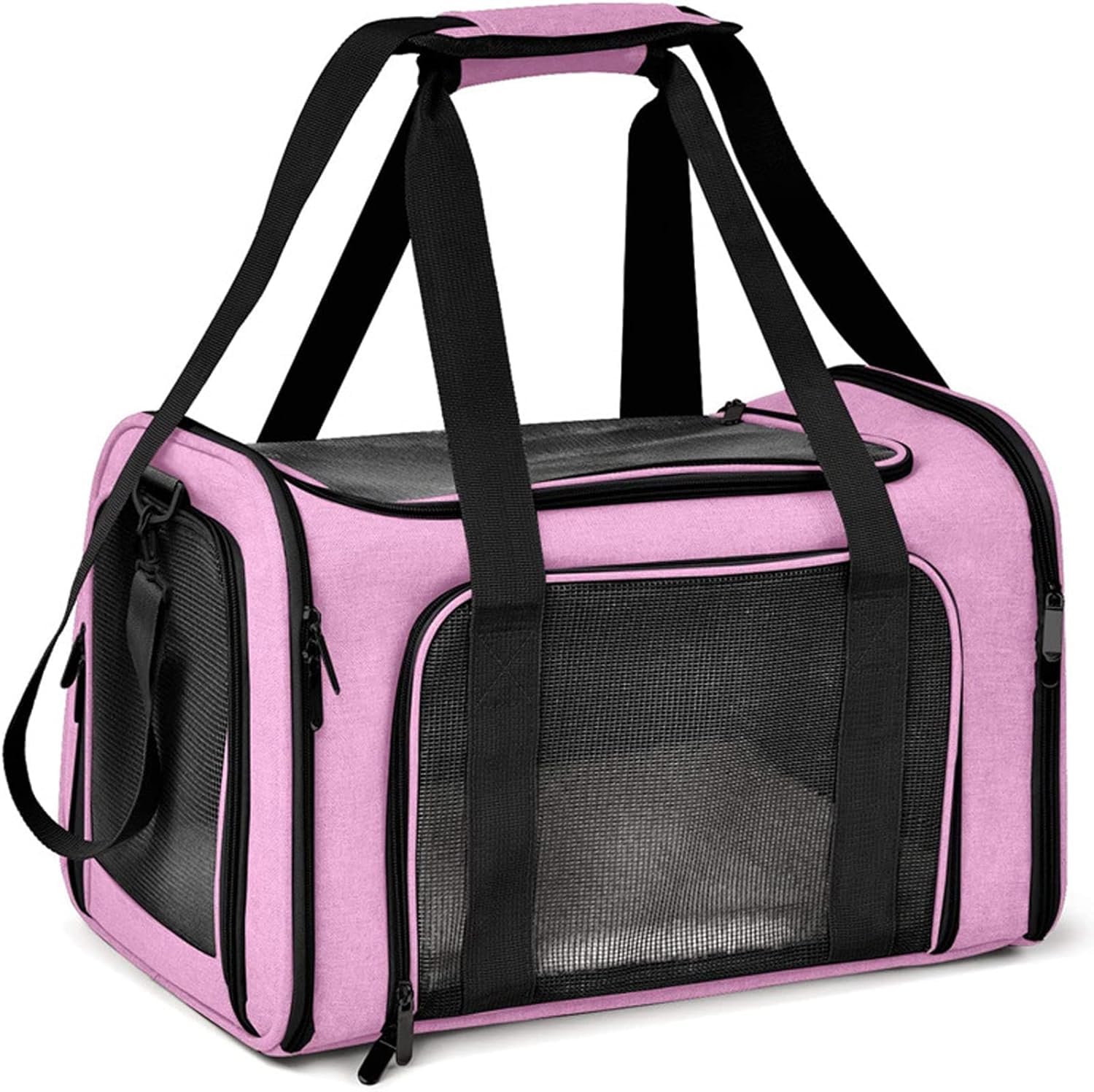 TOFFCAEA Transportín para Perros Bolsa, Bolsa Transporte Transpirable para Mascotas, Correa de Hombro Ajustable y Colchón Suave, Soporta 5 kg, Transportin Animal Mediano y pequeño (M, Rosa)