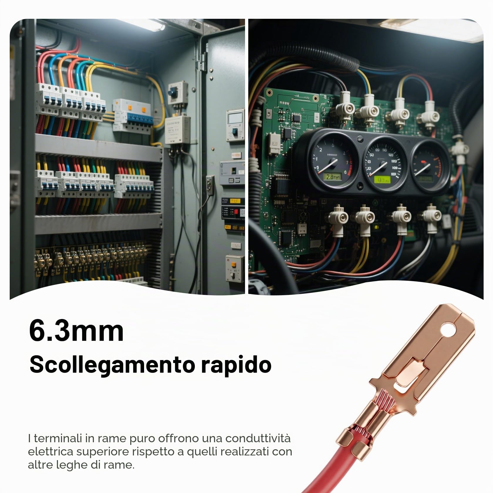 Heschen 100 connettori a compressione rapidi da 6,3 mm, non isolati