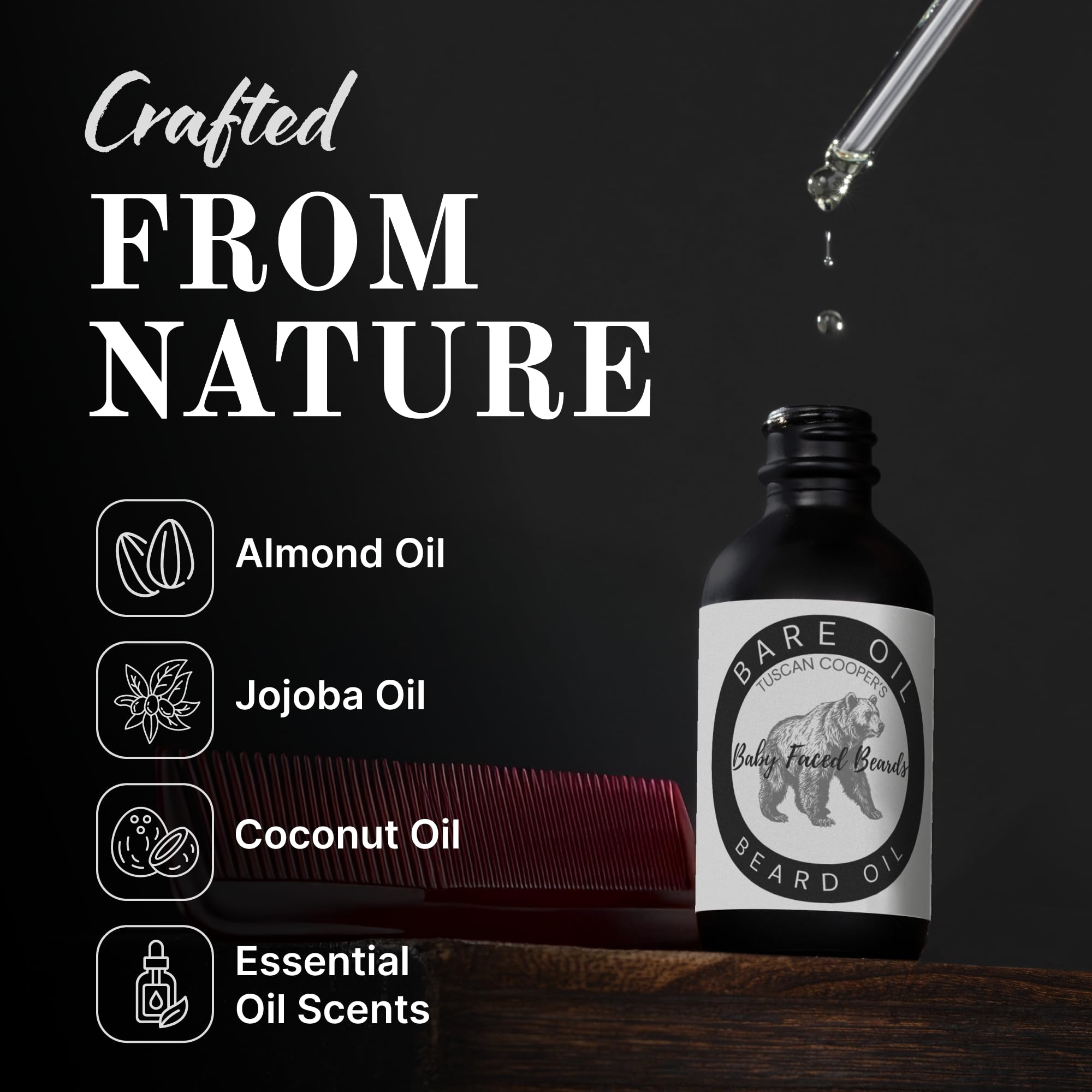 Tuscan Cooper's Baby Faced Beards Oil for Men - Hydrating, Nourishing, Natural Beard Softener and Conditioner for All Hair Types. Coconut, Jojoba, and Sweet Almond Moisture - Bare Unscented