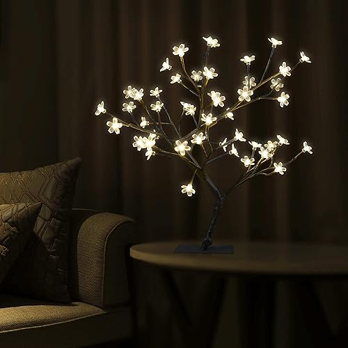 Miniatura 5 de Lámpara de árbol de flor de cerezo de 18 pulgadas con 48 LED, decoración japonesa de flor de cerezo para fiestas de Navidad en interiores y