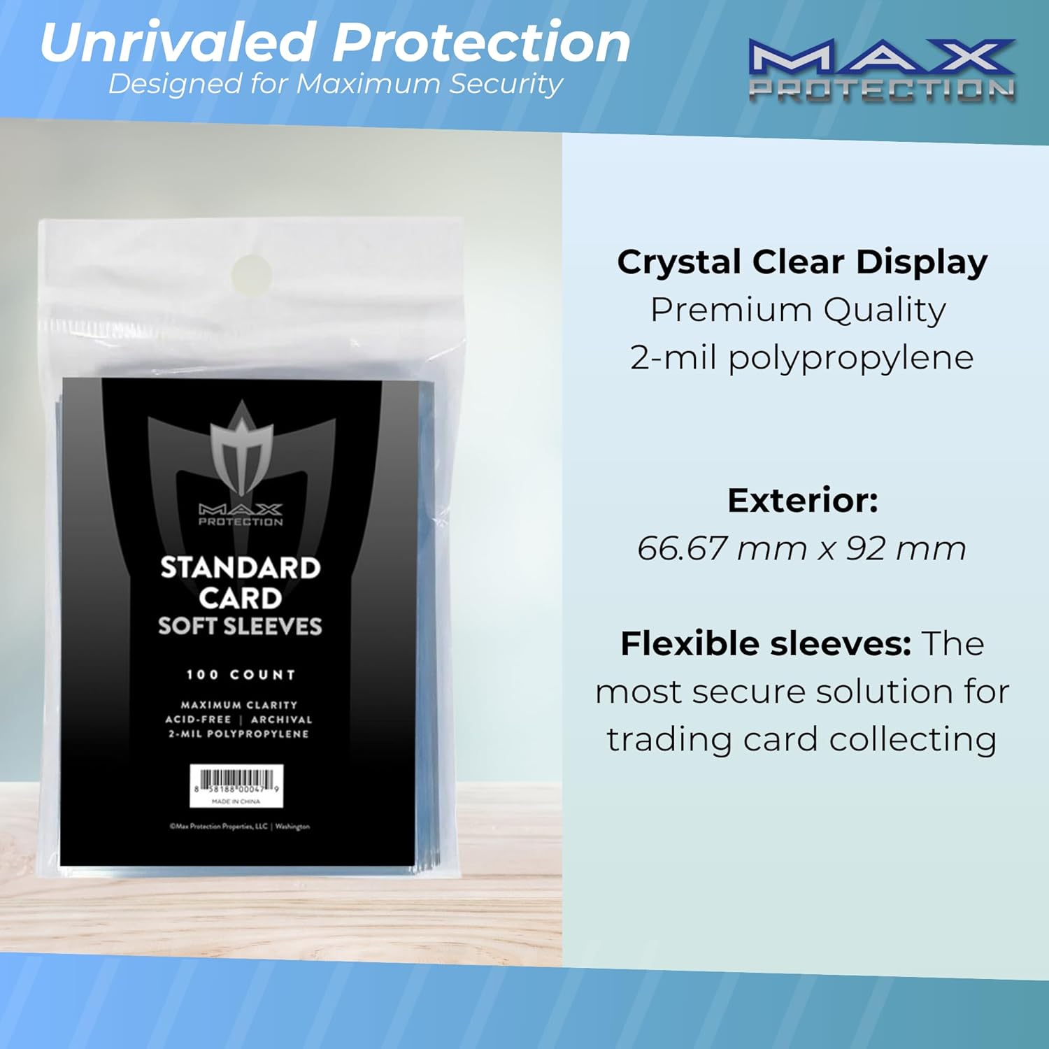 Max Protection Regular Trading Card Size Soft Sleeves - 100ct Pack (500 Sleeves)