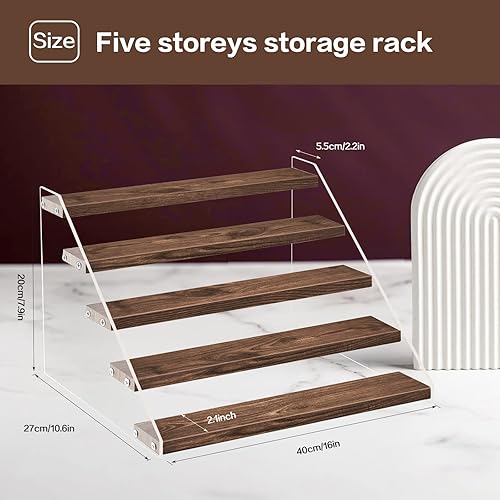 Miniatura 4 de DILIBRA Paquete de 2 soportes de exhibición de acrílico de madera, organizador de estante de exhibición de madera escalonada, estantes de exhibición