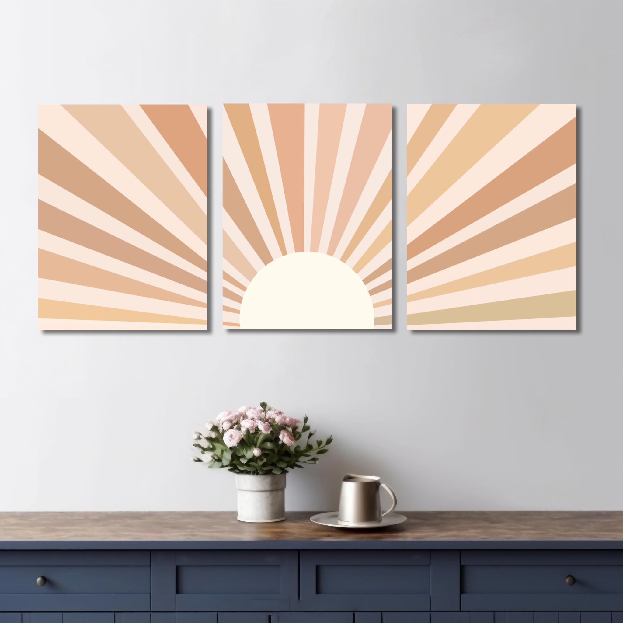 Amazon.com: YokiMino Boho Sun Wall Art Set of 3, Mid-Century