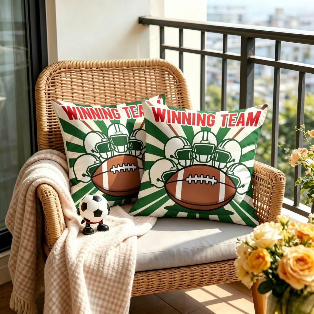 Winning Team Football Helmet Linen Pillow Covers -18x18