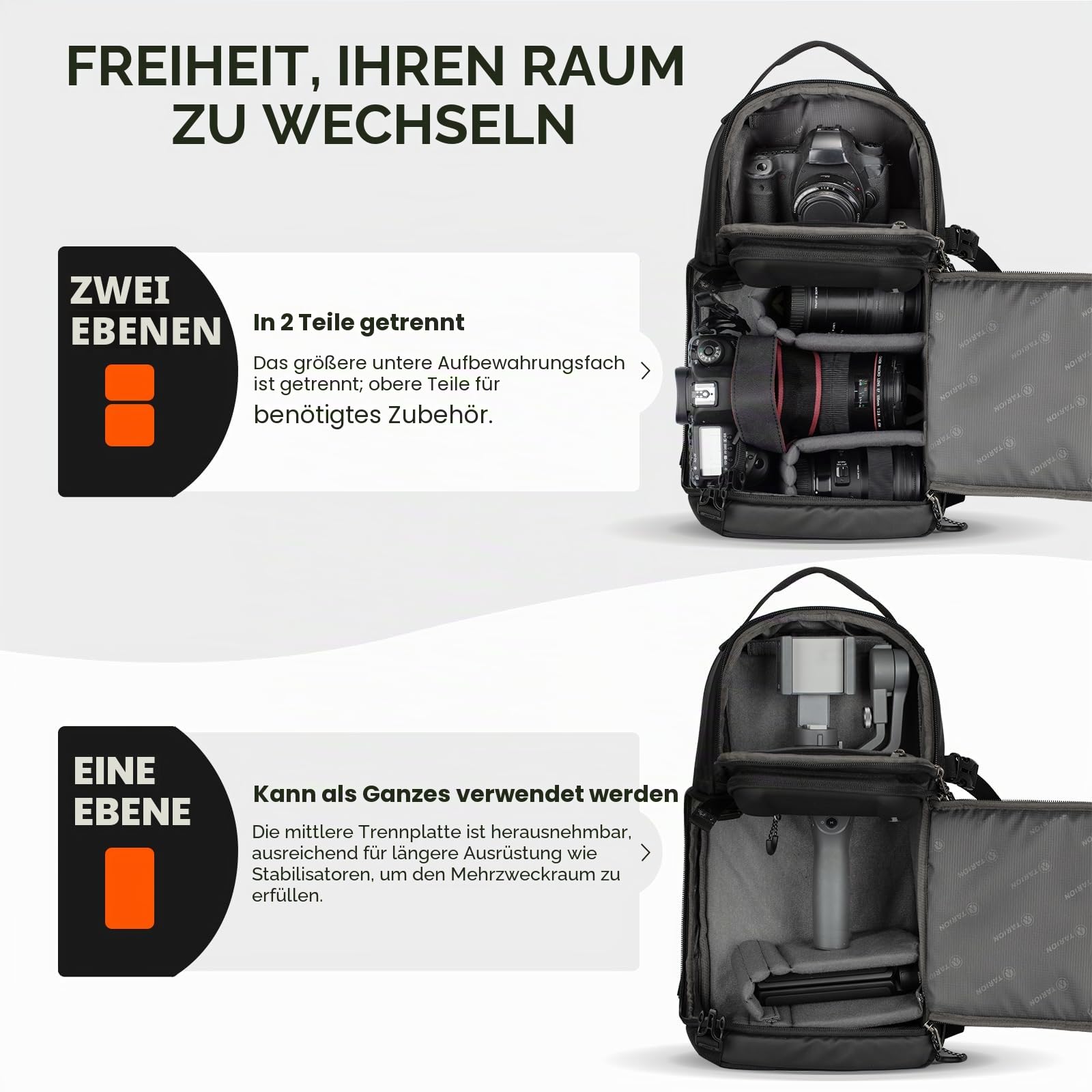 TARION Kameratasche Sling Kamera Schultertasche Umhängetasche Wasserabweisend Fotorucksack Spiegelreflex mit Regenschutz, Kamera Tasche Kompatibel mit DSLR SLR Kamera Objektiv Stativ (TR-S, Schwarz) | Kompakte Kamera-Umhängetasche mit Regenschutz für DSLR