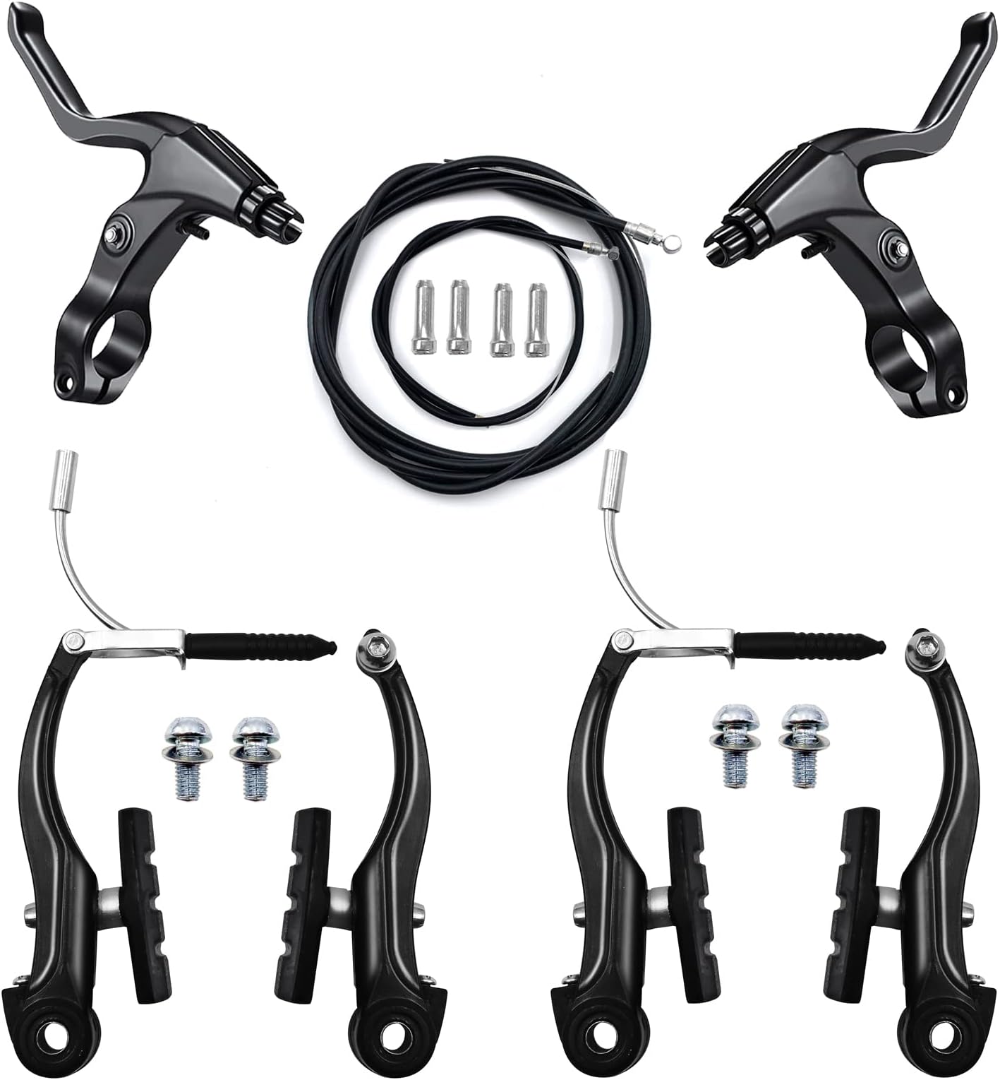 V-Type Bike Brake Set, Complete Universal Bike Front and Rear MTB Brake, Bicycle Brakes, Inner and Outer Cables, Include Brakes Lever Calipers Multi-Tool Wrenches