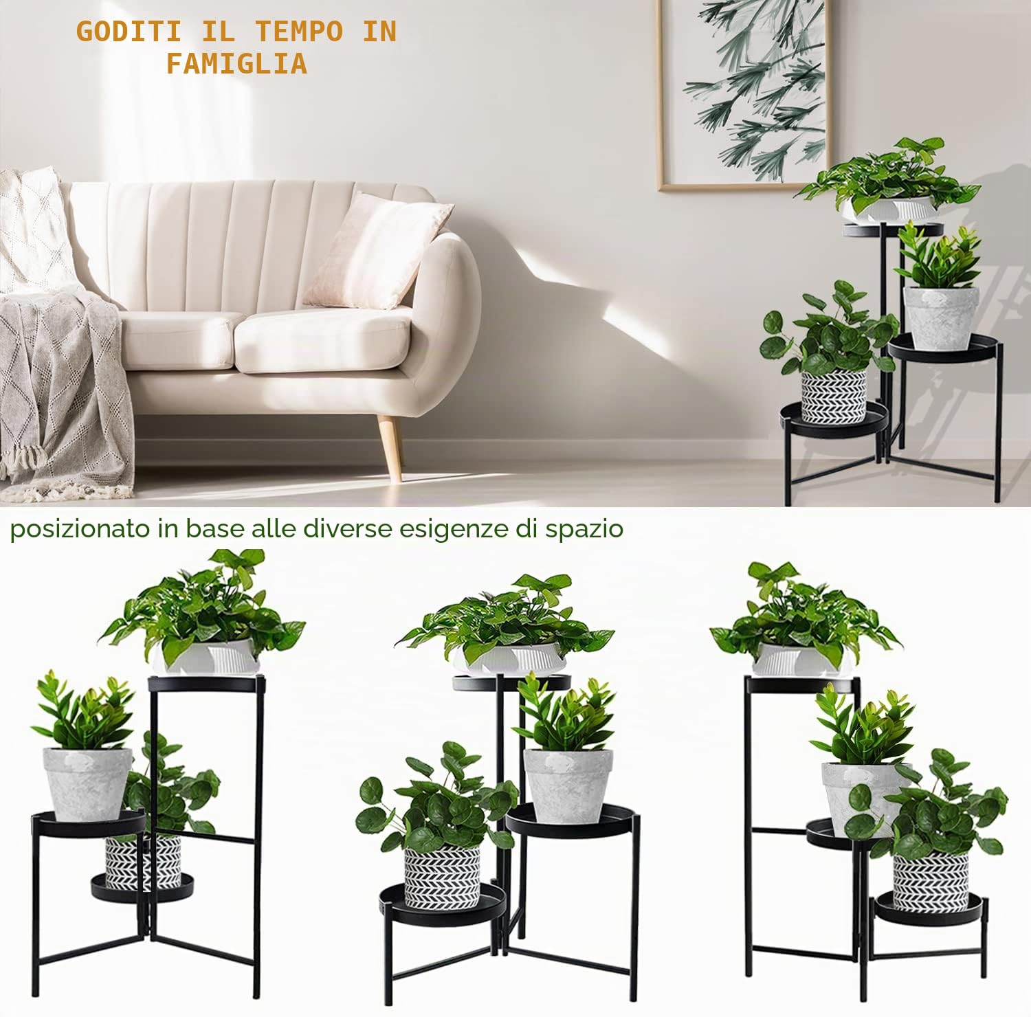 MUAEEOK Supporto per piante in metallo, per interni ed esterni, altezza 42 cm, 3 ripiani, resistente, organizer per vasi da fiori in ferro battuto, espositore angolare verticale per giardino