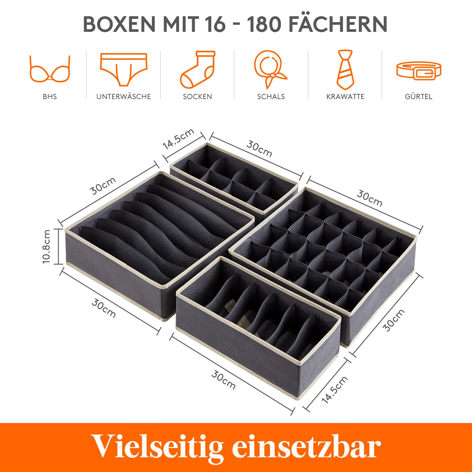Lifewit 16 Stücke Schubladen Organizer Unterwäsche mit 4 Größen, Faltbar | Kommode Organizer für Dessous BH Socken Kleidung, Kleiderschrank Schrank Schubladen Teiler, Underwear Aufbewahrung, Grau