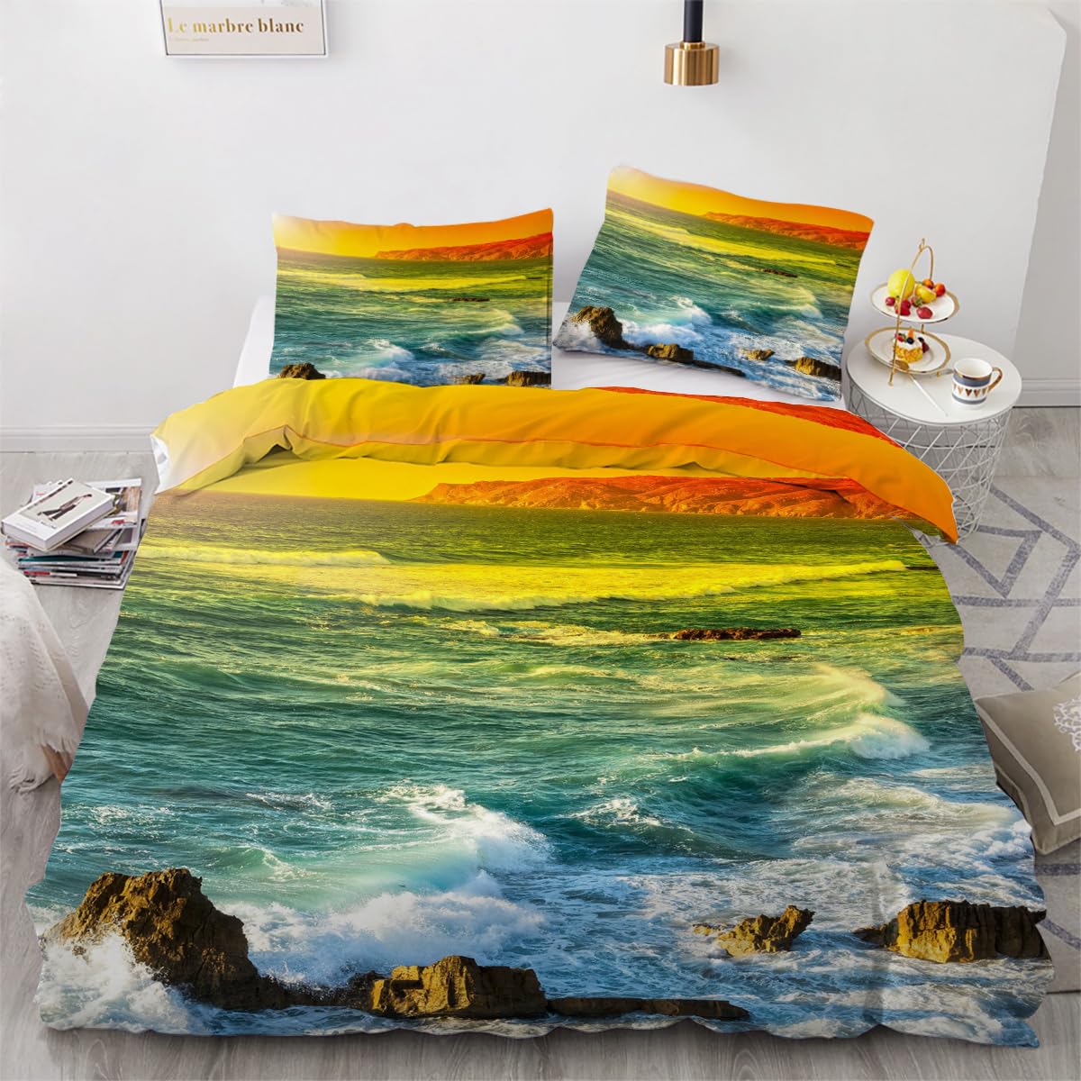 Parure de lit 2 personnes ocean housse couette 240x260 microfibre