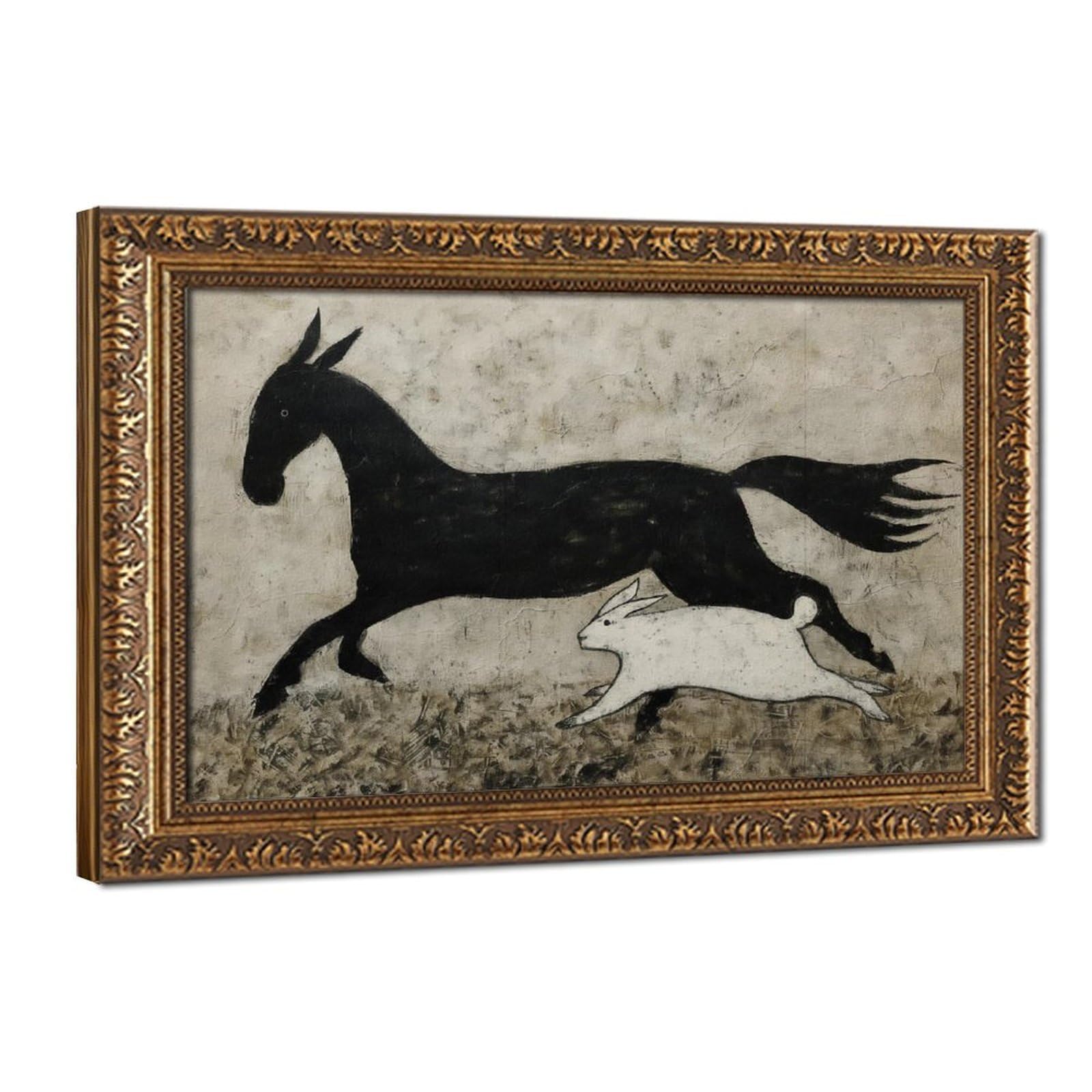 Bareronor Whimsical Horse And Rabbit Poster Canvas Poster Bedroom Decor Landscape Office Room Decor Gift 12" L X 18" W
