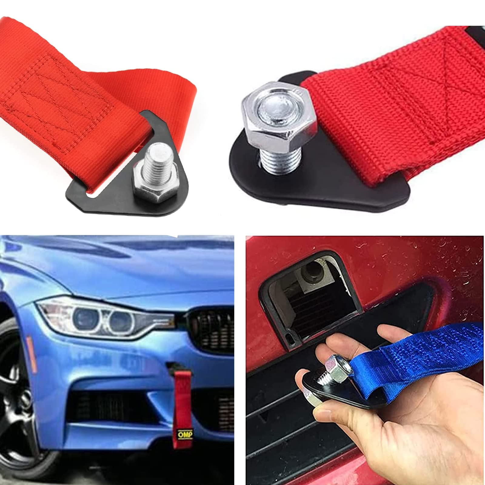 2 Pièces Sport Sangle De Remorquage Set, Racing Voiture Remorque Corde, Sport Sangle De Remorquage, Pour Attaché Au Pare-Chocs De La Voiture, Remorquage, Transportant 2 Tonnes De Poids (Noir