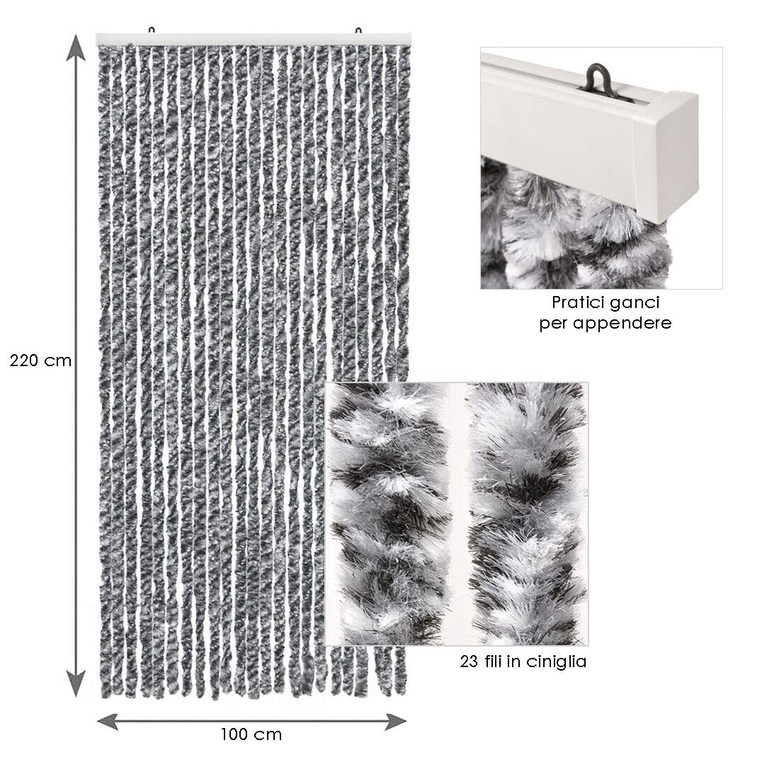 emmevi Tenda Ciniglia Per Porta Proteggi Sole Antimosche Lavabile Regolabile Mod.TENDA_CINIGLIA_(1) 100X220