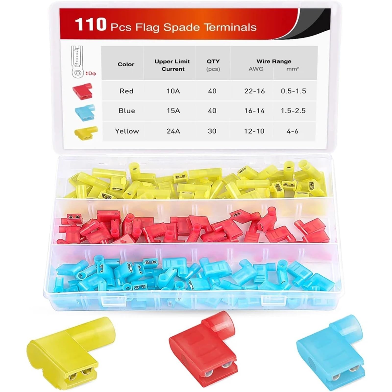 Cosses à sertir isolées, connecteurs de fils, 220 pièces, rapides femelles en nylon, électriques forme drapeau pour la terminaison divers câbles