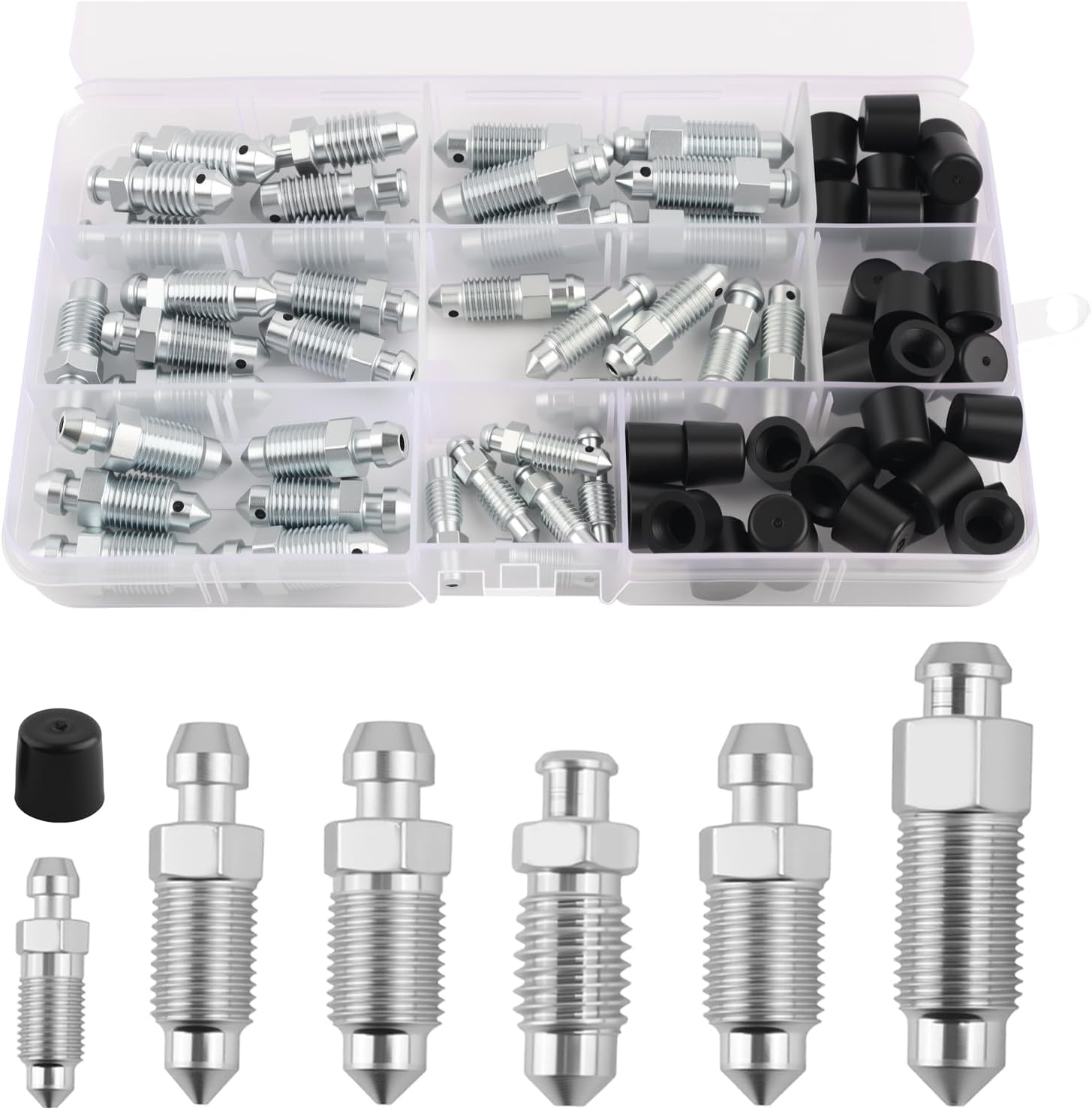 36PCS Brake Bleeder Screw Kit with Dust Cap,Multi-Size SAE & Metric Brake Bleeder Valve Kit Replacement H9403-6 H9410-6 H9406-6 H9402-6 H9407-6,Brakes Bleed Kits with Storage Box