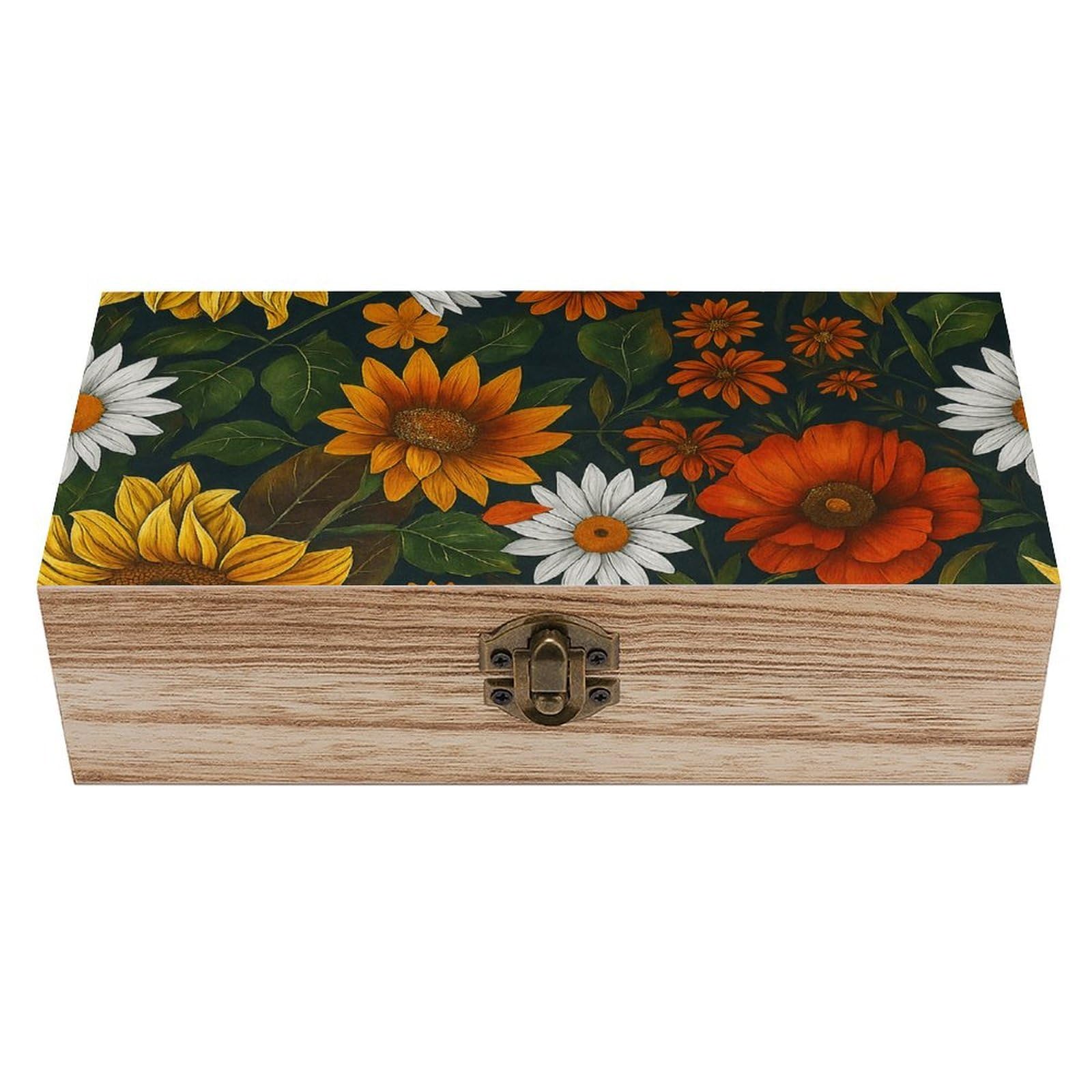 SMAZDFXX Different Kinds of Flowers Wooden Storage Box Multipurpose Decorative Box for Jewelry Photo Home Decor