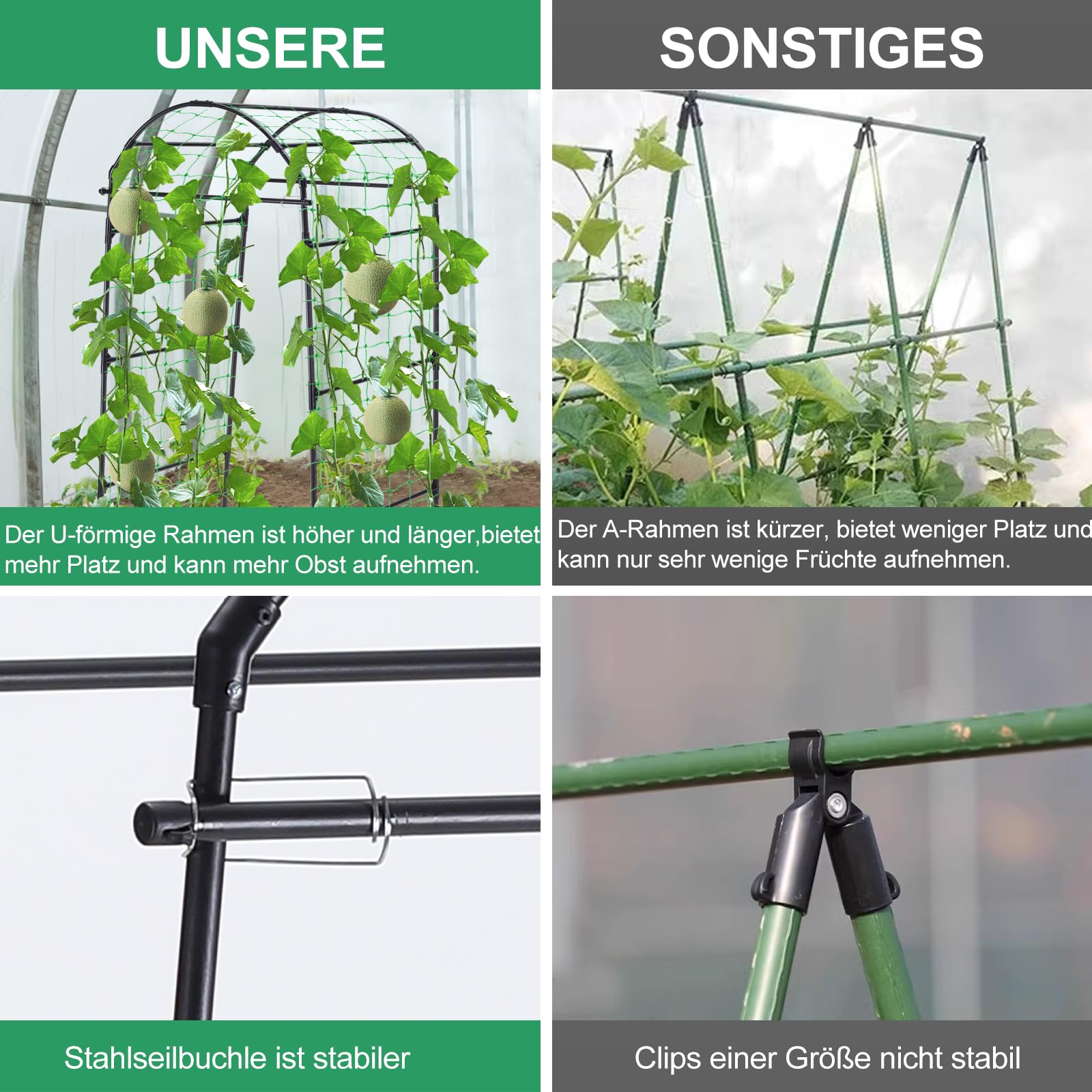 Gurken Rankhilfe Gartenbogen für Kletterpflanzen Rankhilfen, Metall Rostfrei Rankhilfe für Pflanzenspalier für Tomaten, Gemüse Rankgitter Blumen Kletterpflanzen Schwarz