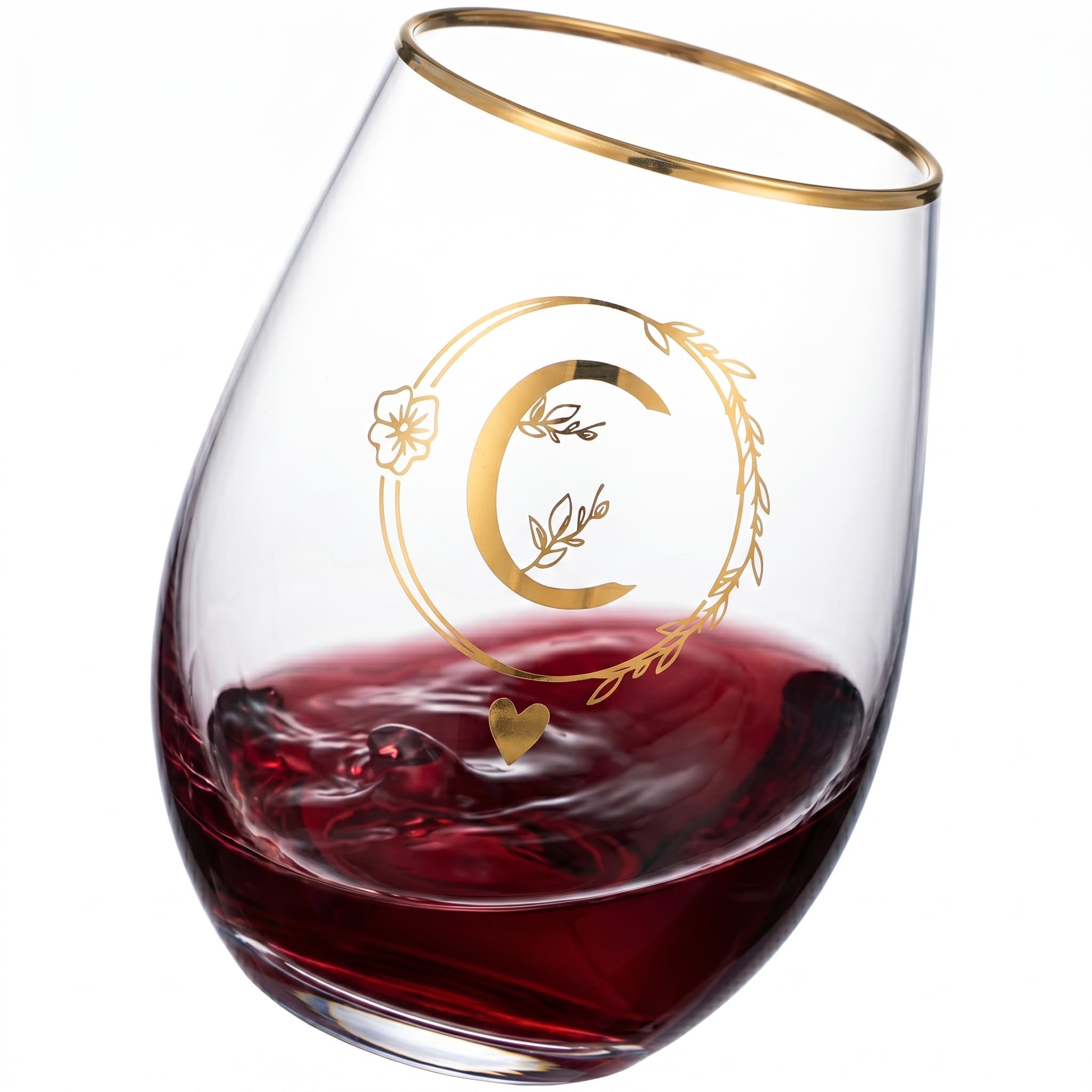 DIQUENEW Letter A-Z Wine Tumbler, 15oz Glass Cup, Gold Printed, Gift for Women, Bachelorette Party, Maid of Honour (C)