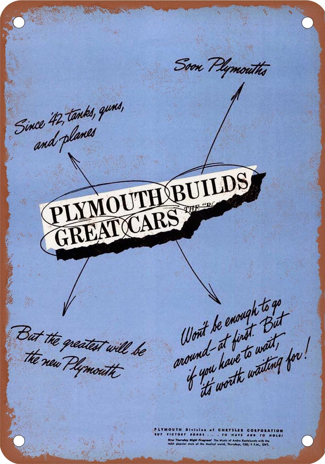 METAL SIGN - 1945 Plymouth Vintage Ad 01 - Old Retro Rusty Look home decor