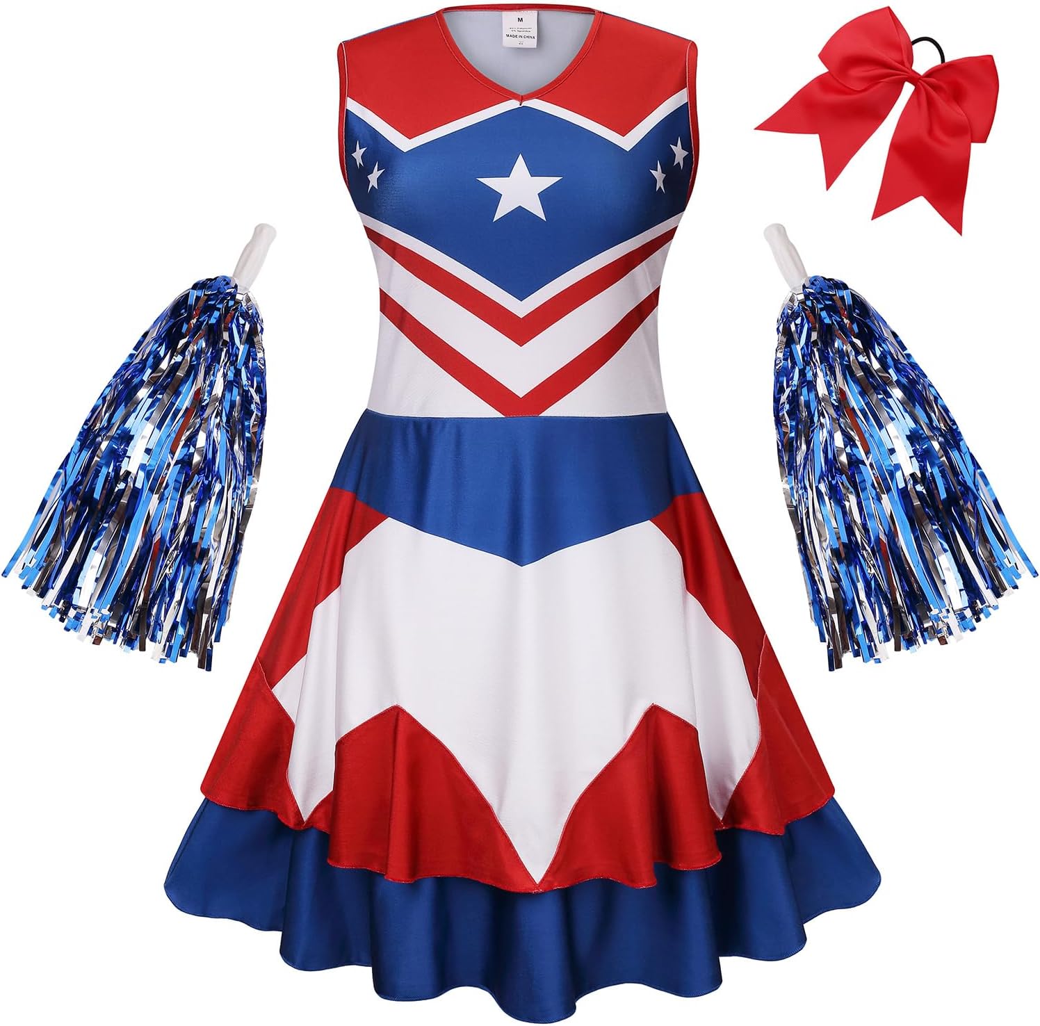 LMYOVE 4th of July Women Cheerleader Costume, Independence Day Cheerleader Uniform with Pom Poms & Hair Bow LMYOVE 4th of July Women Cheerleader Costume, Independence Day Cheerleader Uniform with Pom Poms & Hair Bow