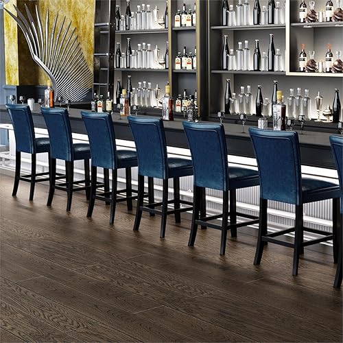 Miniatura 7 de LEEMTORIG Juego de 2 taburetes de bar de 24 pulgadas de altura de asiento de imitación de cuero con respaldo alto, sillas de bar tapizadas sin